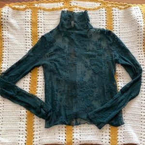 Mesh/lace long-sleeved Free People top